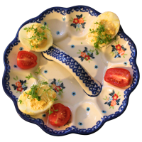 Antipasti-Teller/ Eierteller Ø 21 cm - Bunzlauer Keramik handbemalt im Unikat Nr. 5