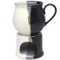 Becher 0,4 l mit Stövchen - Schwarz - Weiß - Gold