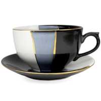 Tasse 0,25 l + Untertasse - Type Roxana - Schwarz - Weiß - Gold