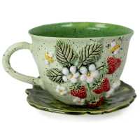 Tasse 0,35 l + Untertasse - Erdbeeren 3D