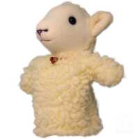 handpuppe schaf aus weichem kuscheligem plüschfellstoff mit glöckchen am hals