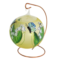 Handbemalte Teelichtkugel aus Glas Ø 12 cm mit Maiglöckchen-Motiv und Ständer