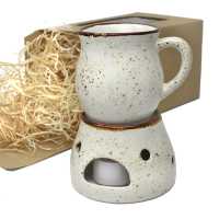 Geschenk - Set mit Trinktasse 0,22 l mit Stövchen - Rustic Creme